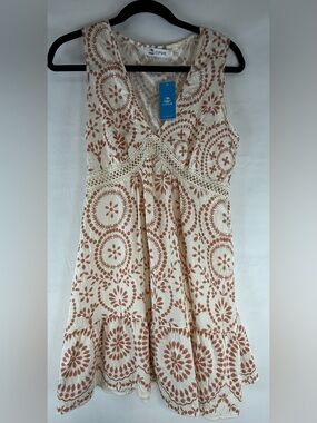 Cupshe Cream & Brown Embroidered Eyelet Sundress Coverup